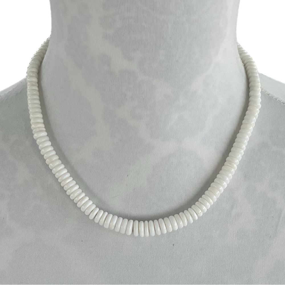 White Shell or Glass Beaded Necklace | Graduated Beaded Statement Necklac